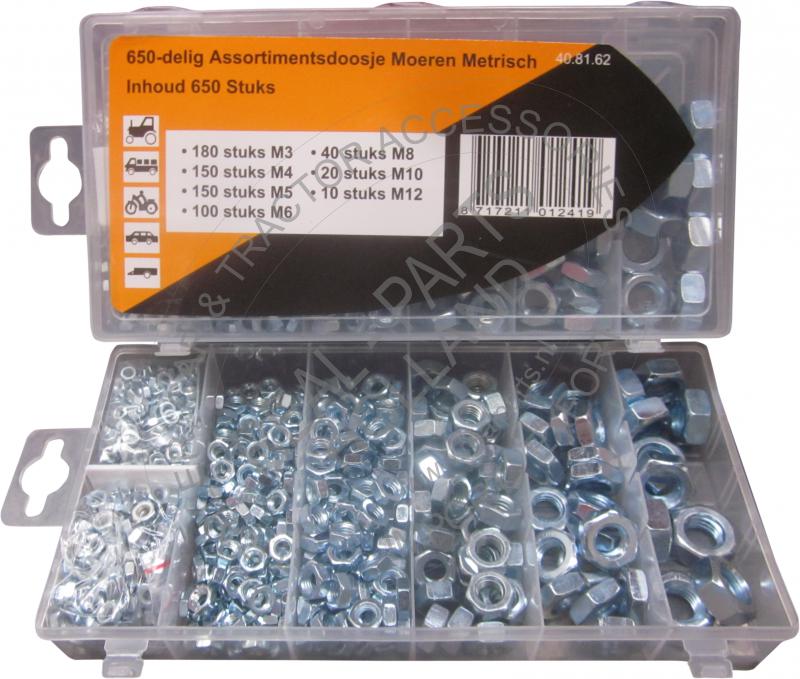 Set piulite 650 bucati, diverse marimi M3 M4 M5 M6 M8 M10 M12 INCOMPLET