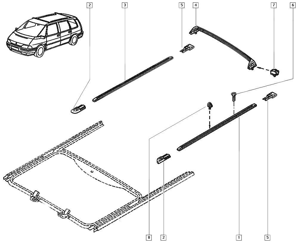 Cap de fixare bare portbagaj OE Renault Espace 2 , pentru bandou pavilion , original 6025171334
