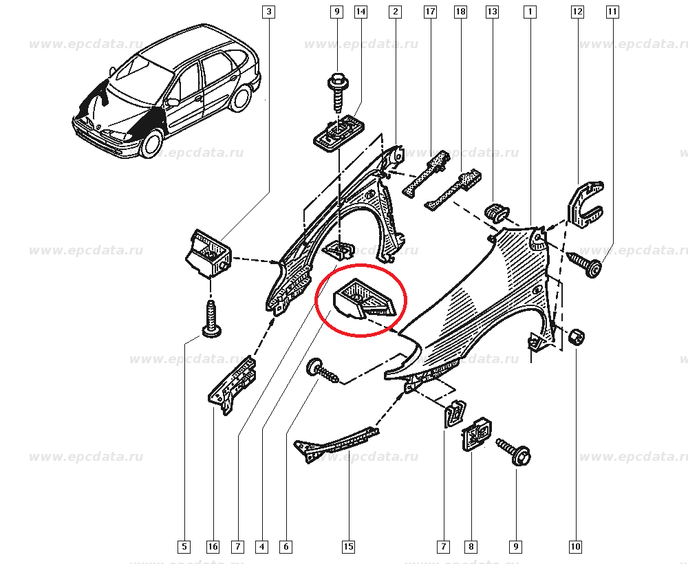 Suport aripa Renault Scenic partea stanga , Original 7700412155
