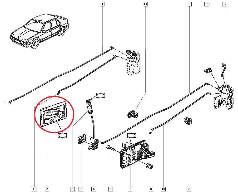 Maner deschidere usa interior Renault R19, partea dreapta, clapeta usa originala 7700784987