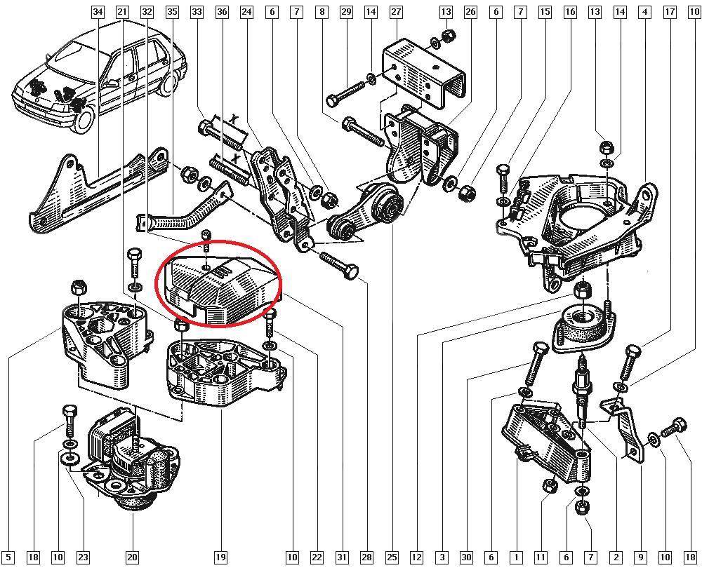 Capac suport motor Renault Clio 1, original 7700806365