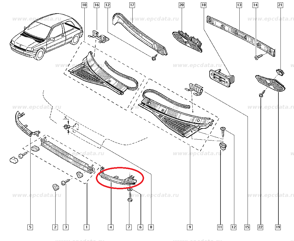 Rama far Renault Clio 1, ornament sub fara partea stanga original 7700826753
