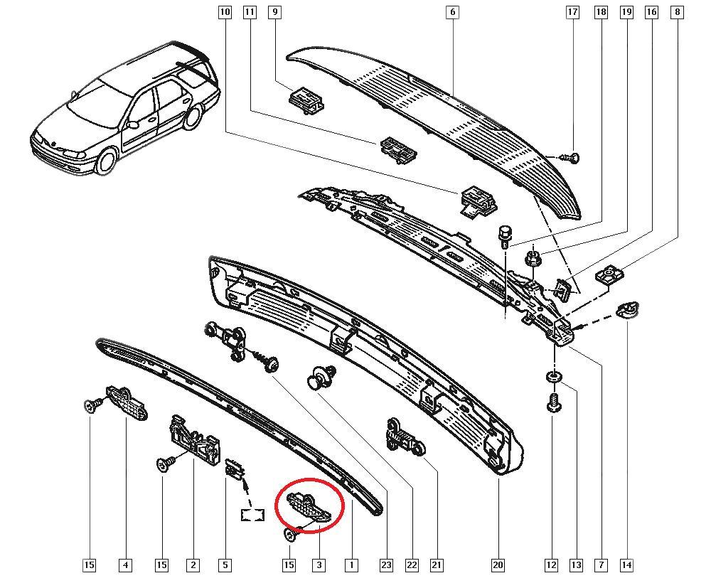 Suport ornament spate Renault Laguna Combi, partea stanga, original 7700845676