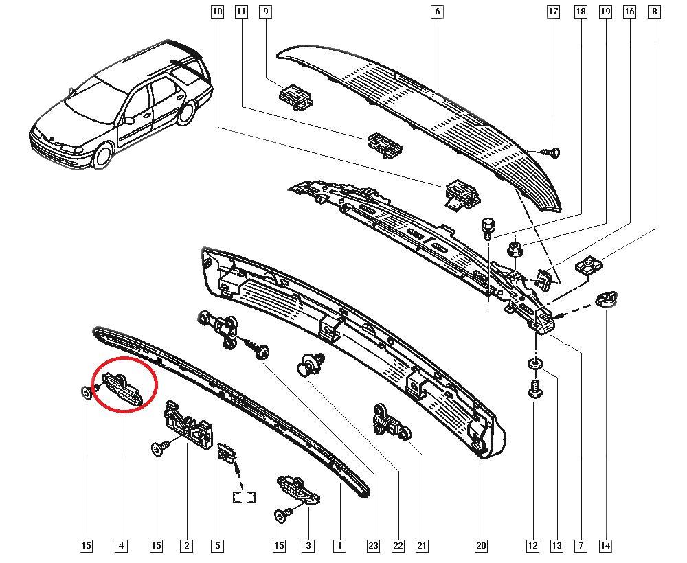 Suport ornament spate Renault Laguna Combi, partea dreapta original 7700845677