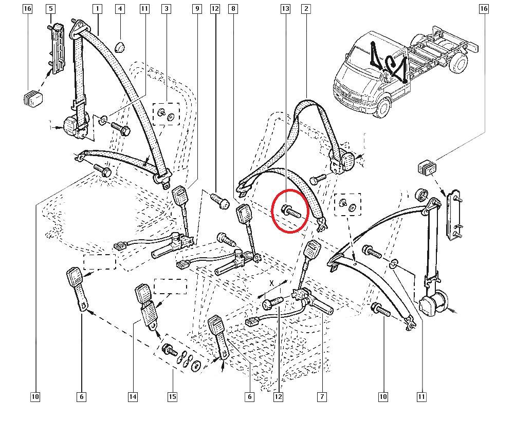 Surub fixare centura siguranta Renault Mascott, Master 2, original 7701045774