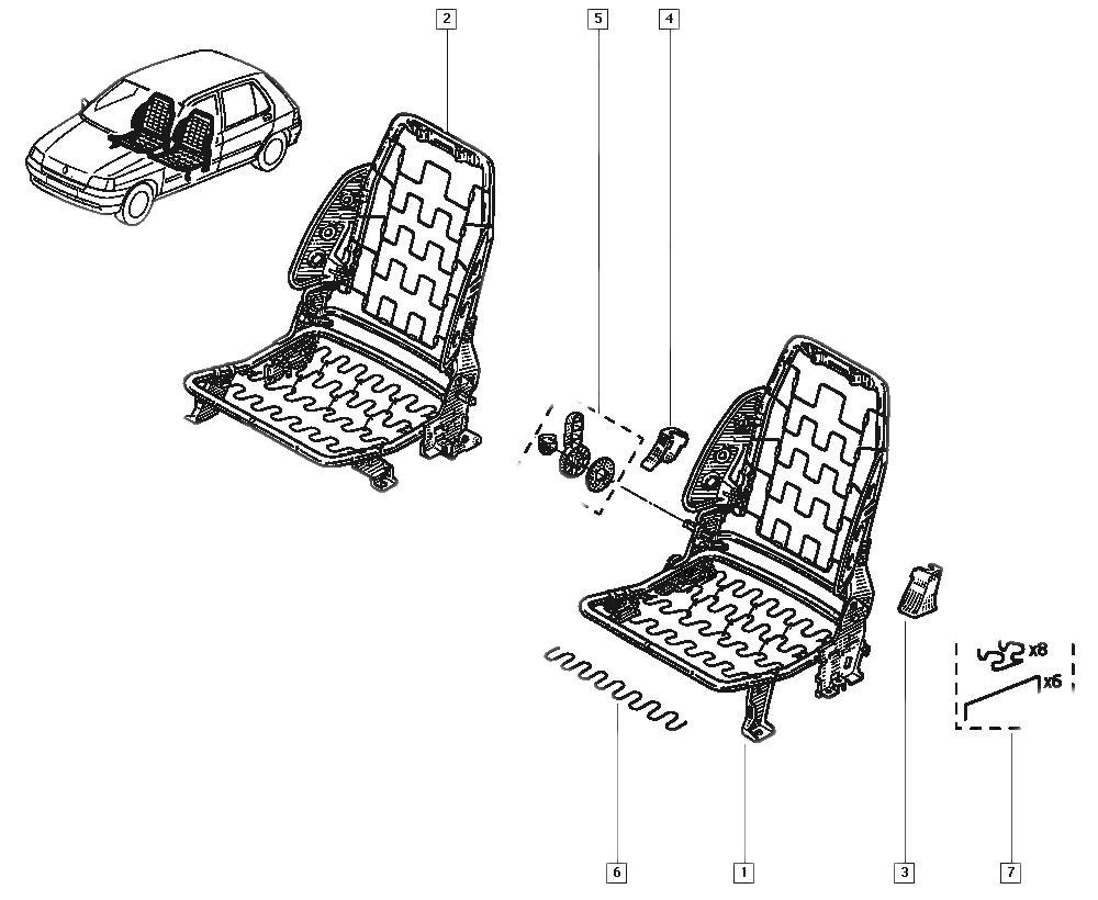 Arcuri fixare Scaune OE Renault Clio 1 , Twingo 1 1993- , colectie scaune fata original Reanult 7701202739