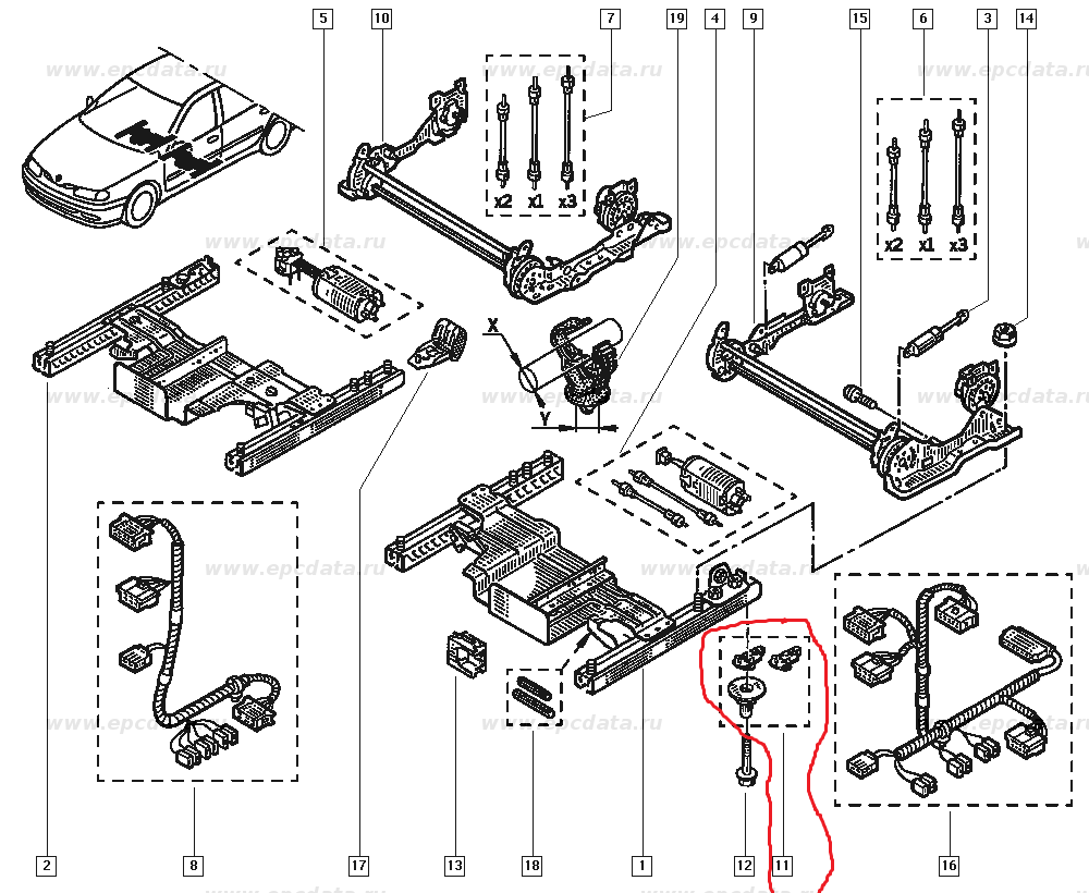 Colectie antretoaze OE Renault Laguna Surub Fixare Glisiera Scaun , original 7701204455