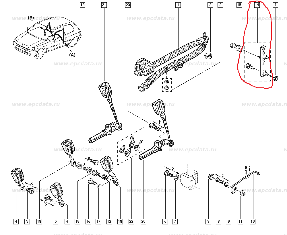 Chinga elastica OE Renault Clio la centura de siguranta , originala 7701367137