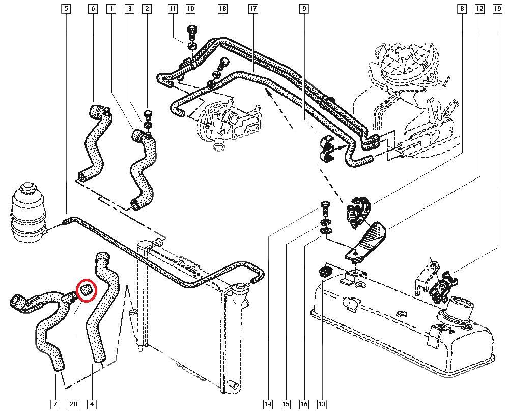 Element fixare furtun racire Renault Express, 9, R11, Clio 1, Original 7703074234, diametru interior 20 mm