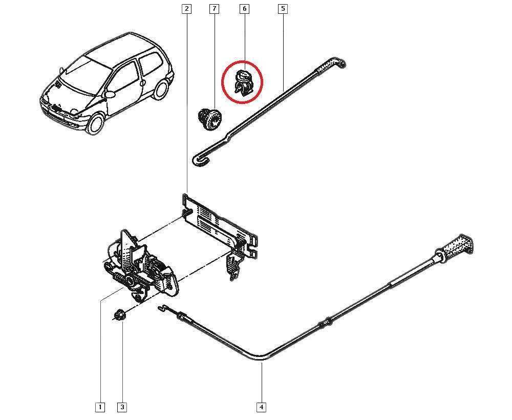 Agrafa fixare tija sustinere capota motor Renault Twingo 1, Clips Original 7703079714