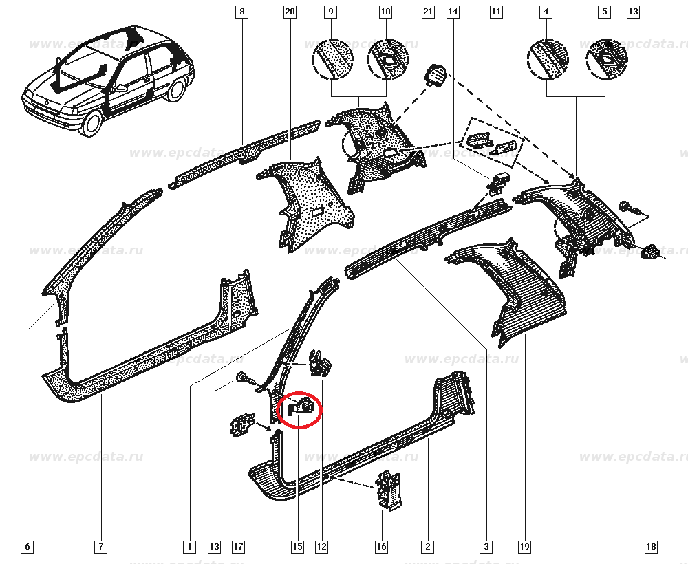 Agrafa fixare panouri stalpi Renault Clio 1, Laguna, Clips Original 7703081079