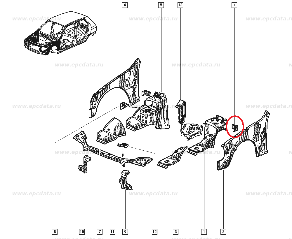 Suport aripa interioara Renault Clio 1, partea stanga , Original 7750811633