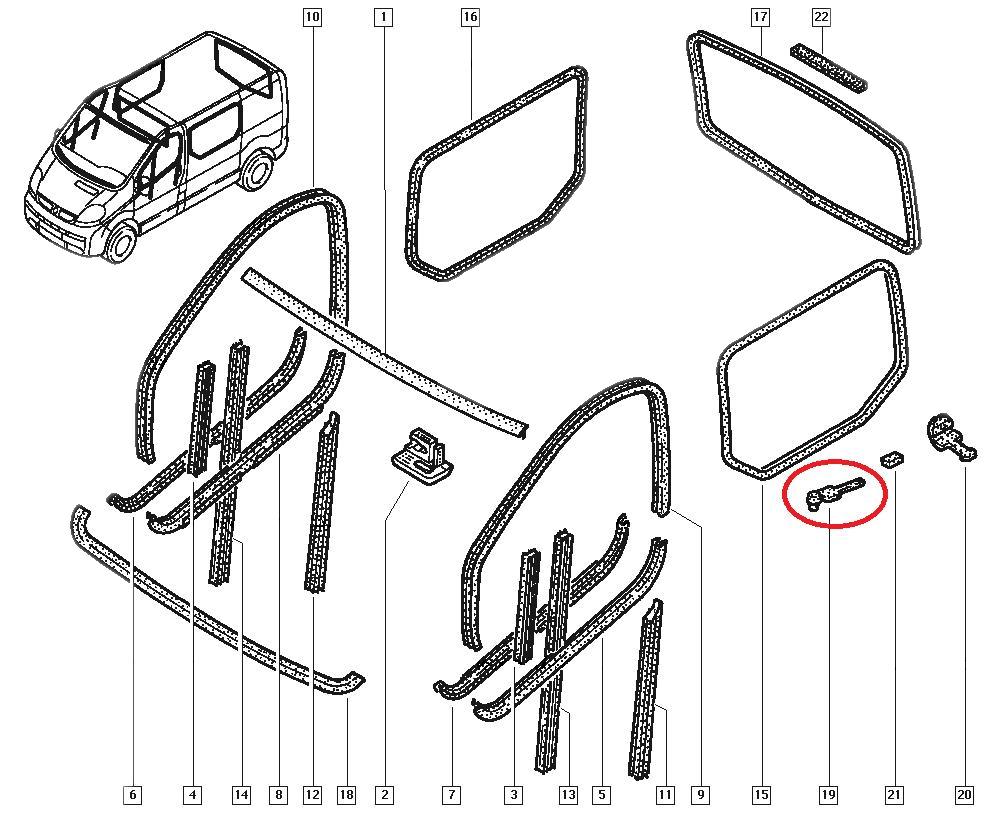Garnitura cheder geam Renault Trafic 2, Modus, 8200024530