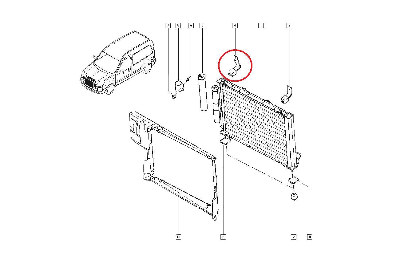 Brida fixare radiator racire Renaut Kangoo 8200267995 suport partea superioara dreapta