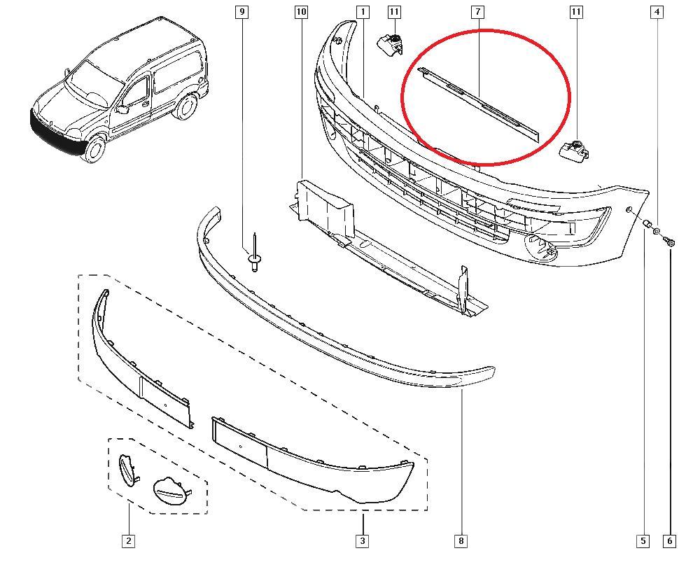 Spoiler sub bara fata Renault Kangoo 1 1998- , Original Renault 8200361349