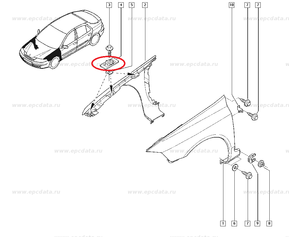 Placa ranforsare contra aripa fata Renault Laguna 2, originala 8200503850