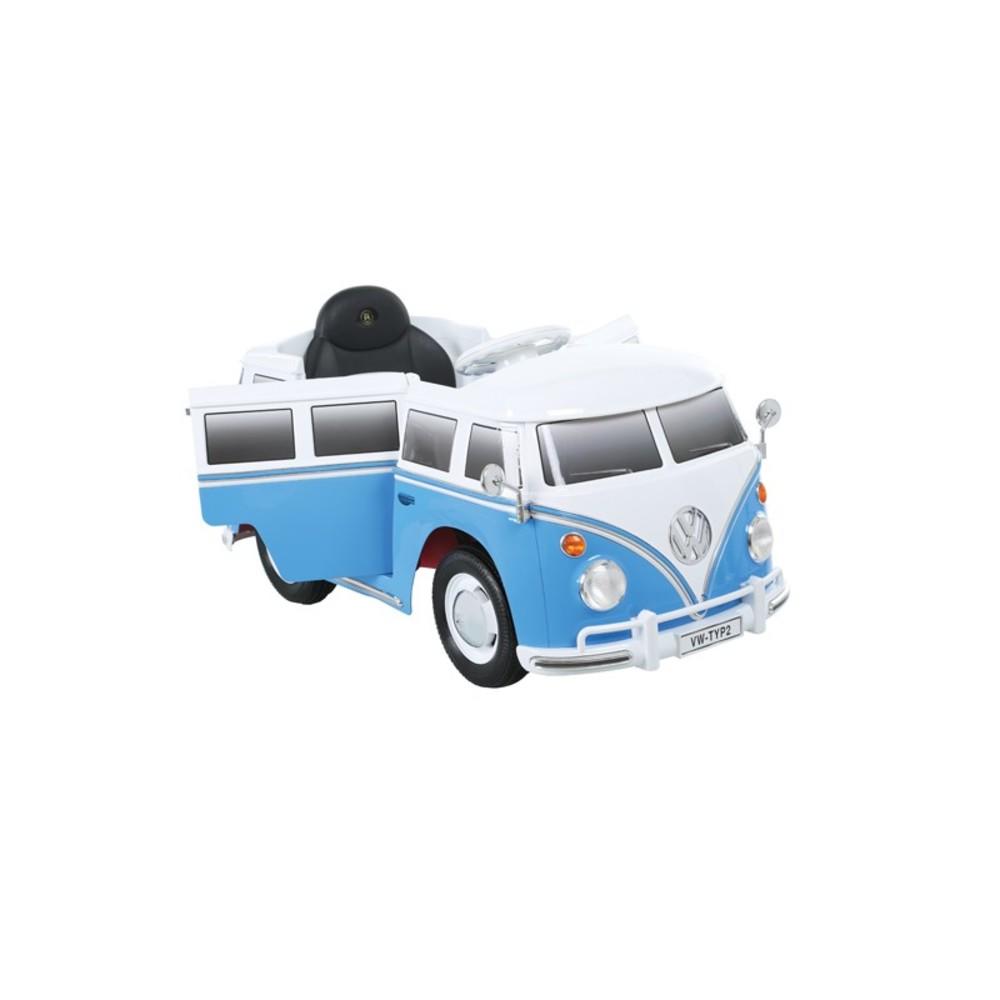 Masinuta electrica cu telecomanda Vw Transporter II , Albastru cu alb, acumulator 12V , viteza max 3 km/h