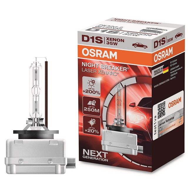 Bec auto Xenon D1S pentru far OSRAM Night Braker laser cu + 200% mai multa lumina, 3200 lumeni; temp. culoare 4500K 35W PK32d-2 , 12/24V, 1 buc. 66140XNL