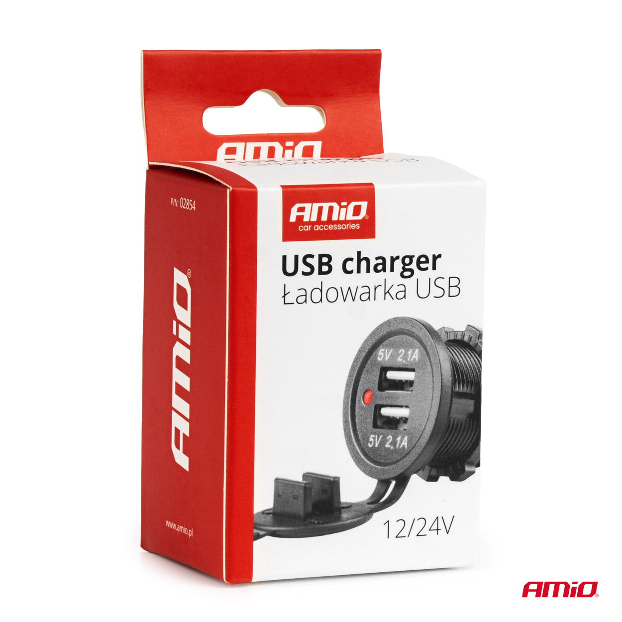 Incarcator auto pentru telefon, 2 porturi USB, 12/24V, AMIO, 1 buc