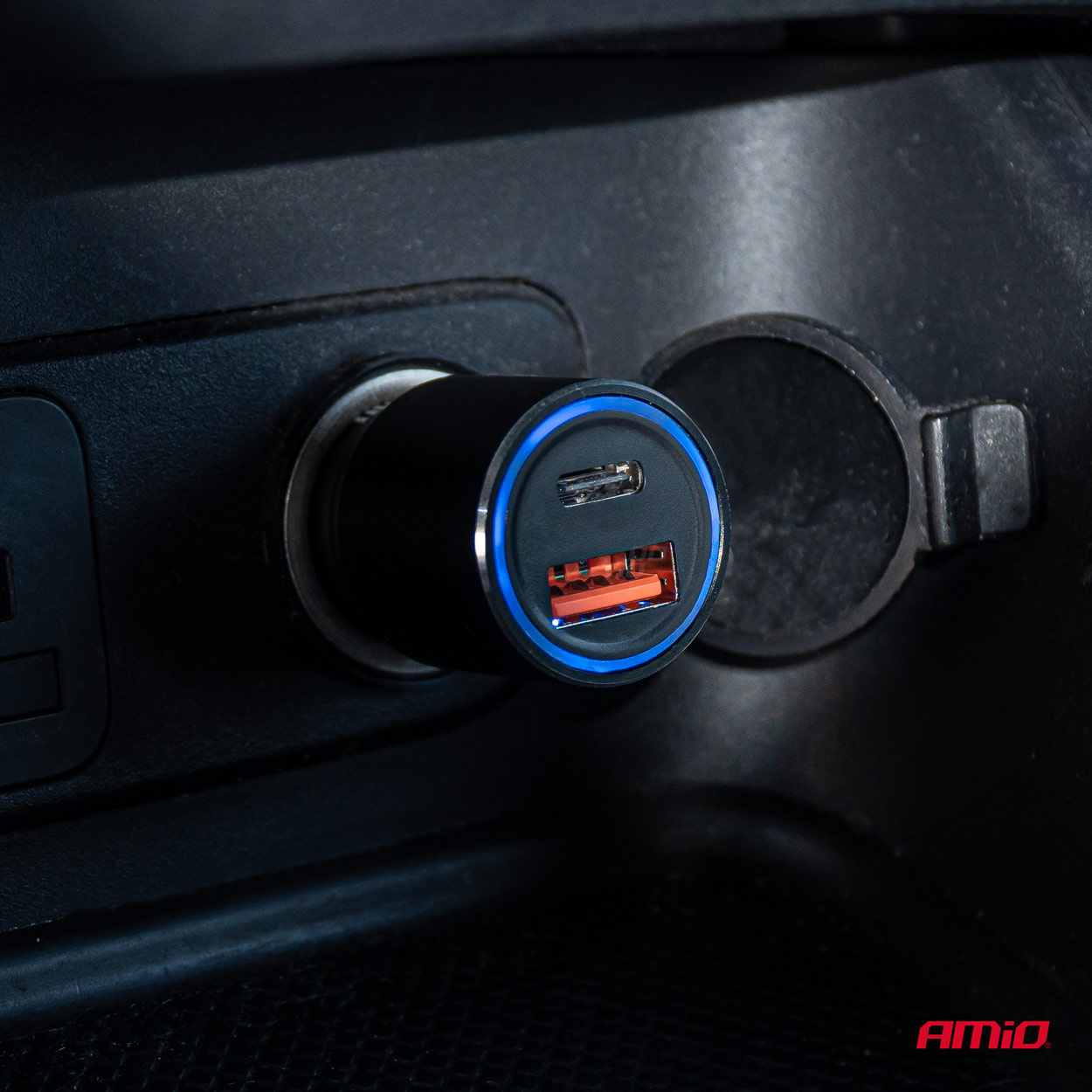 Incarcator auto din aluminiu PCH PRO-08 USB-C+USB 38W Incarcare rapida 12/24V, AMIO, 1 buc