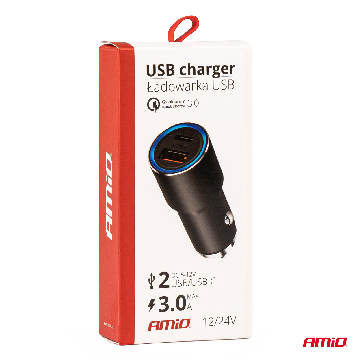 Incarcator auto din aluminiu PCH PRO-08 USB-C+USB 38W Incarcare rapida 12/24V, AMIO, 1 buc