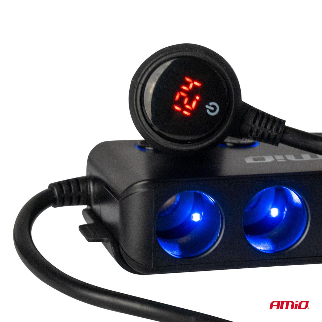 Triplu stecher bricheta, priza cu prelungitor, cu volmetru 12V USB 2.0, USB C