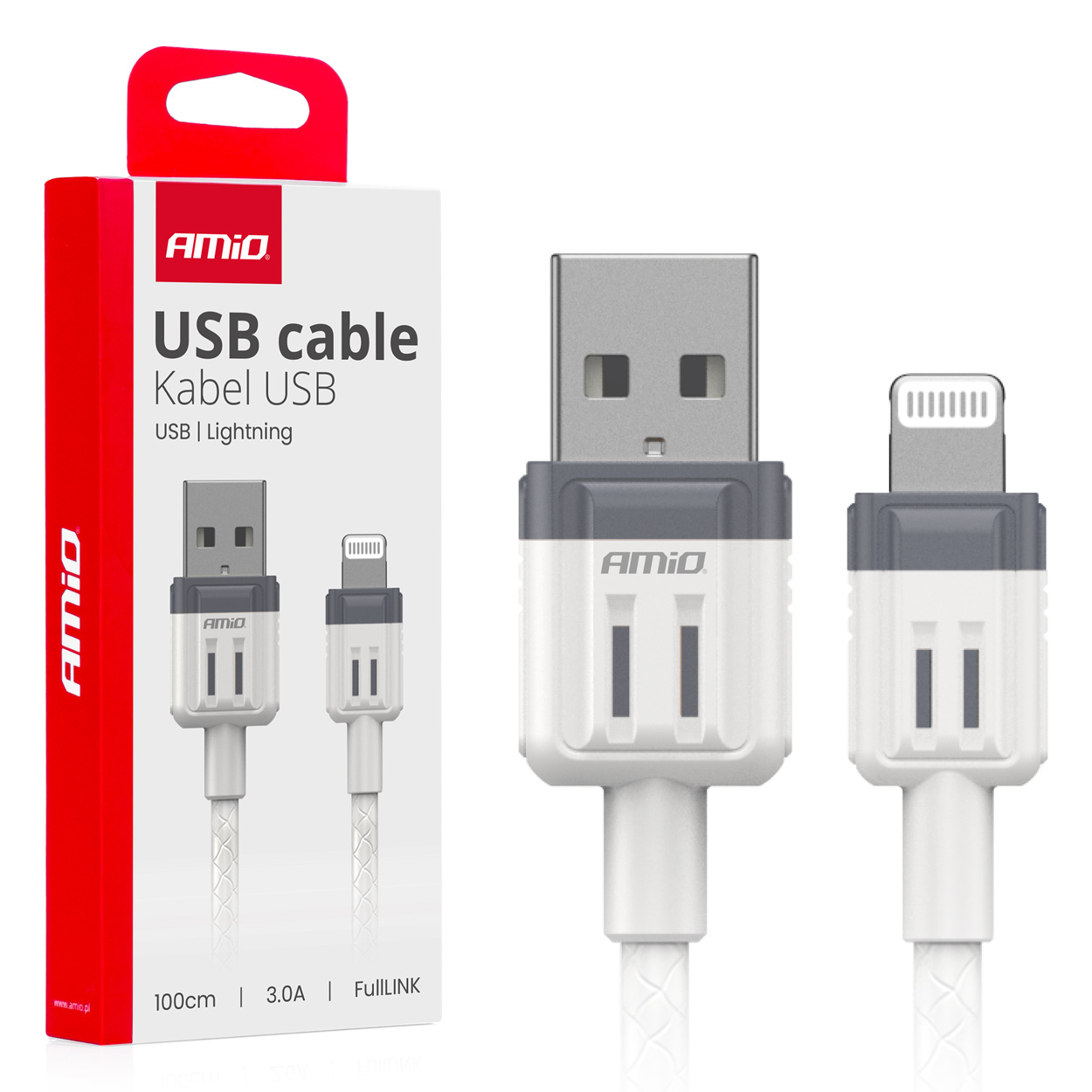 Cablu USB-Lightning 3A 100cm FullLINK, AMIO, 1buc