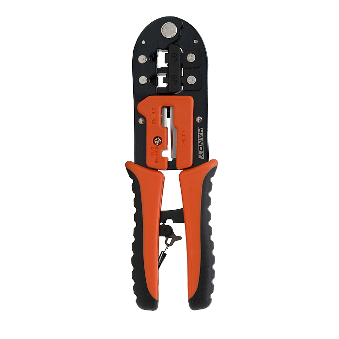 Cleste de sertizat, dezizolat si taiat pentru fise modulare 6P 8P, maner cauciucat, din otel calit, marca Handy Tools