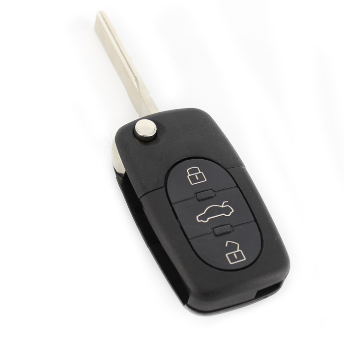 Carcasa cheie tip briceag Audi, model cu cu 3 butoane, pentru baterie tip CR1616, cu buton panica