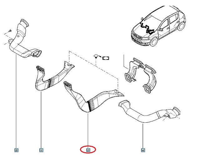 Conducta Incalzire stanga Dacia Logan II 2012-2018, LOGAN MCV II, sandero 2 2012-2018; aerator, 279318256R, piesa originala OE