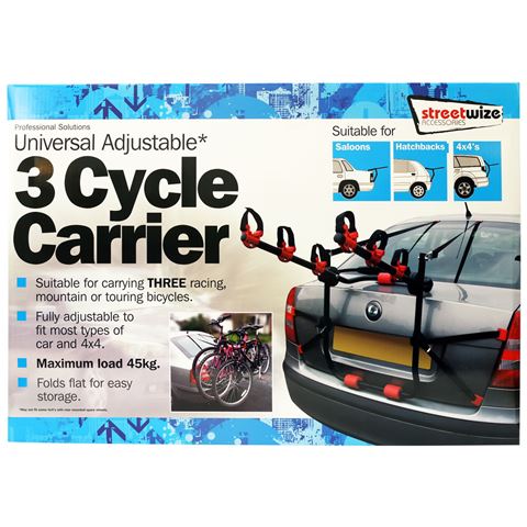 Suport bicicleta Streetwize pentru 3 biciclete cu prindere pe haion (Hatchback si Combi) , capota spate (Sedan/Berlina) , 4x4-, O CLEMA DIN PATRU CLEME PRINDERE LIPSA