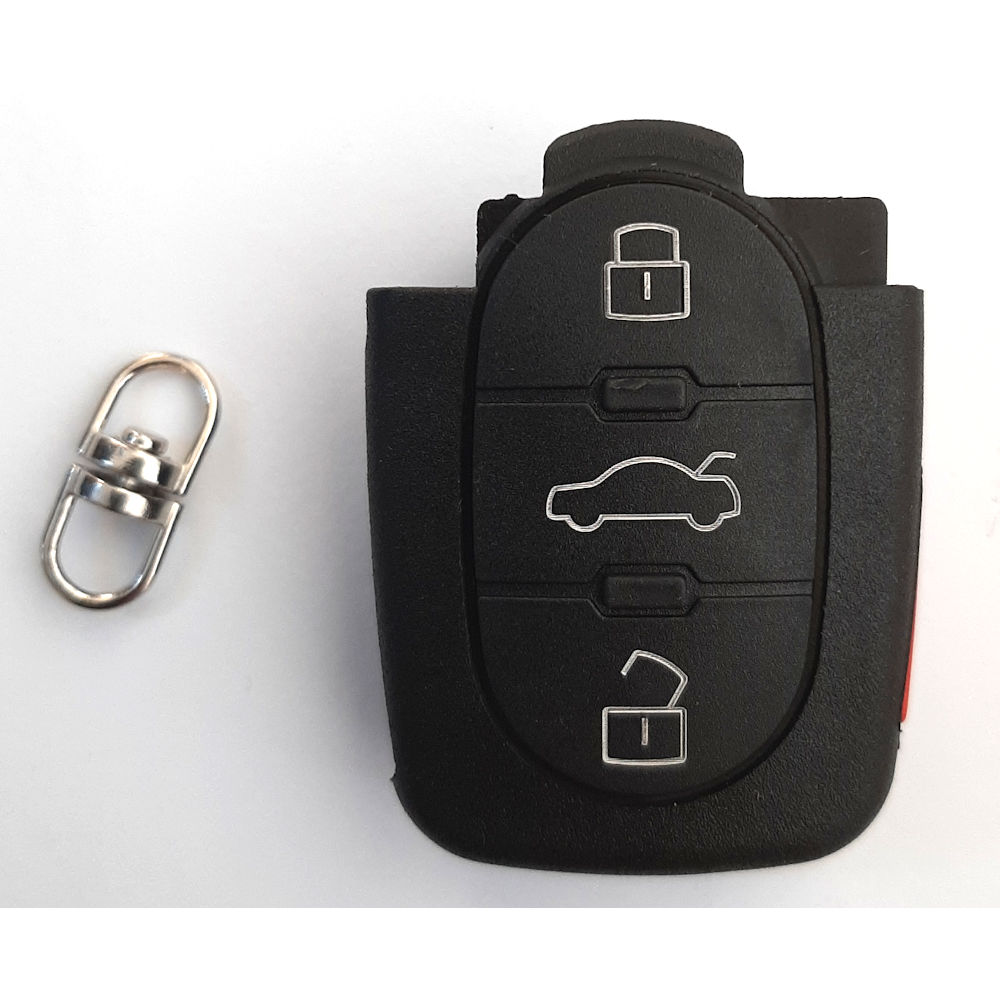 Carcasa cheie tip briceag Audi, model cu cu 3 butoane, pentru baterie tip CR1616, cu buton panica LIPSA PARTEA SUPERIOARA