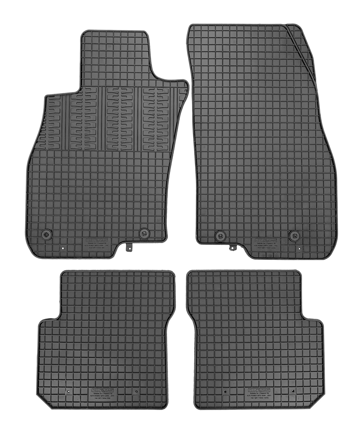 Set covorase auto din cauciuc Alfa Romeo Mito 2008-2018, Negre