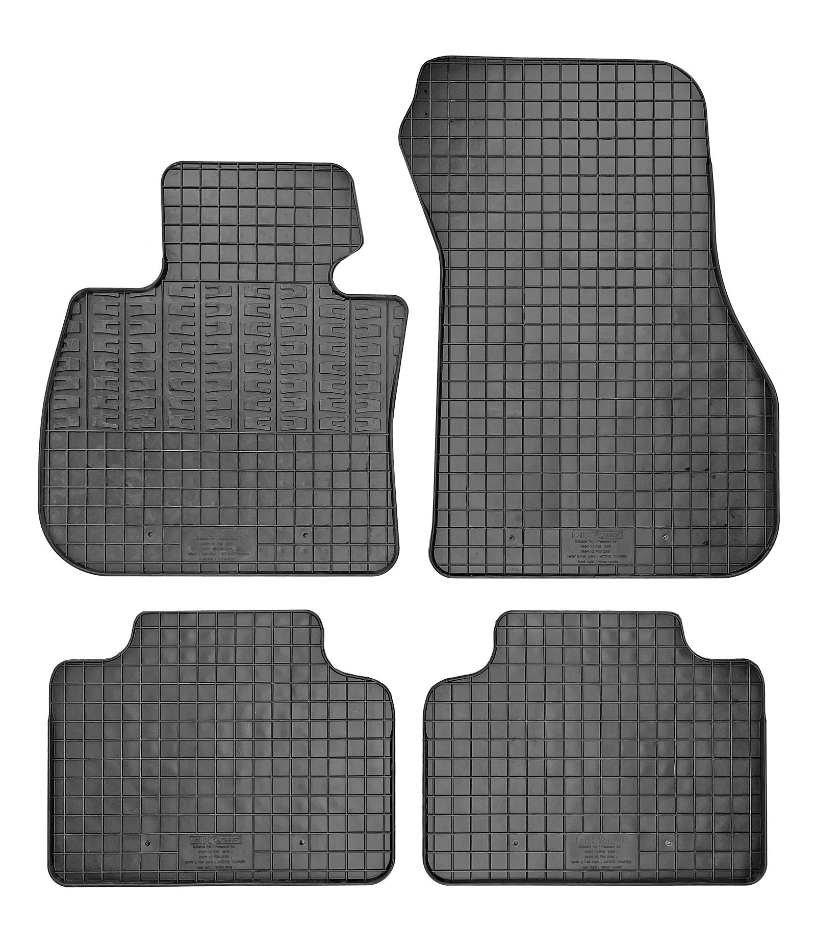 Set covorase auto din cauciuc BMW X1 (F48) 2016-, X1 (U11) 2022-, X2 (F39) 2018-, X2 (U10) 2024-, seria 2 (F45) / (U06) Active Tourer 2014- / 2022-; Mini Countryman (U25) 2024-, Negre