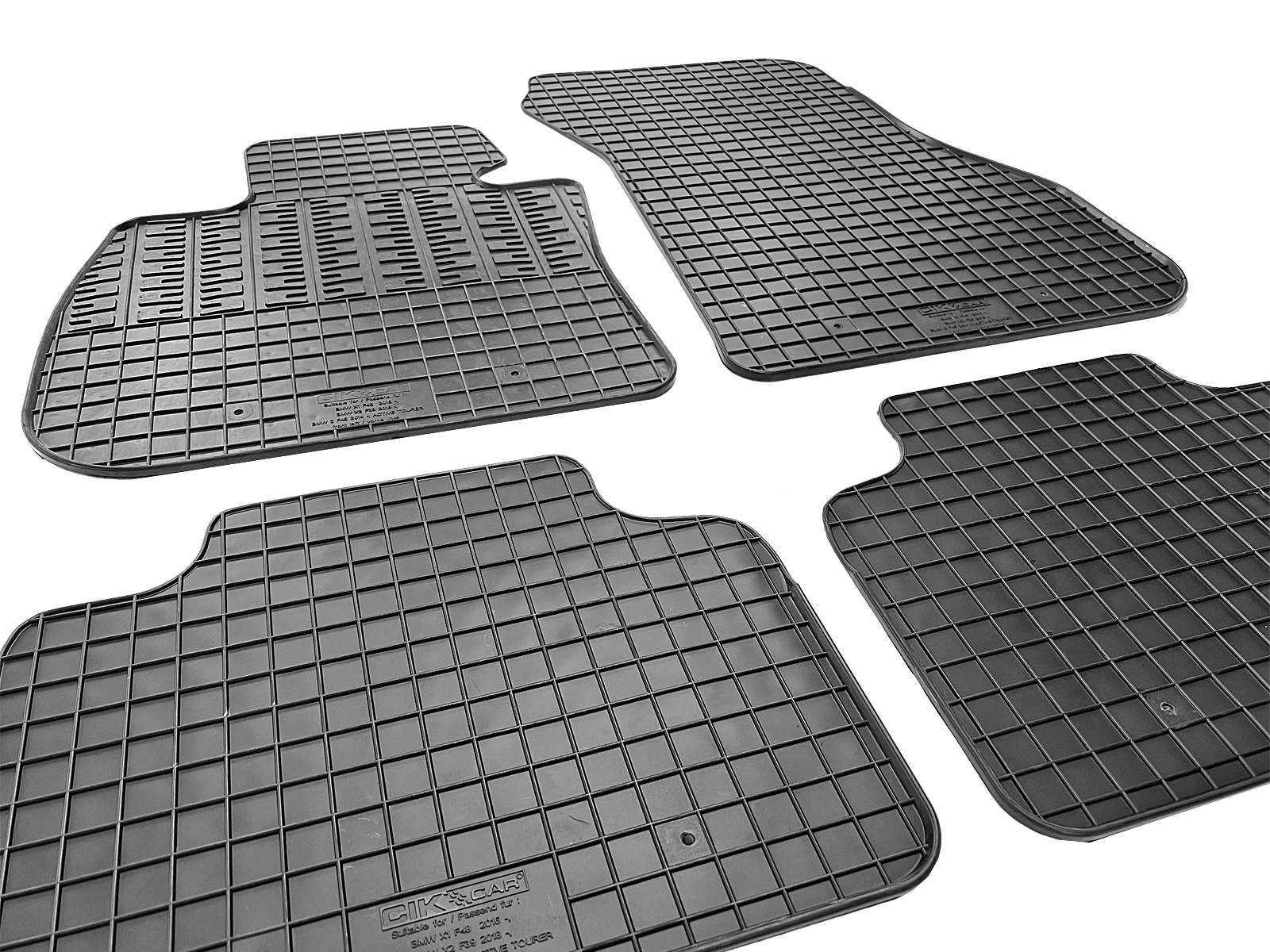 Set covorase auto din cauciuc BMW X1 (F48) 2016-, X1 (U11) 2022-, X2 (F39) 2018-, X2 (U10) 2024-, seria 2 (F45) / (U06) Active Tourer 2014- / 2022-; Mini Countryman (U25) 2024-, Negre
