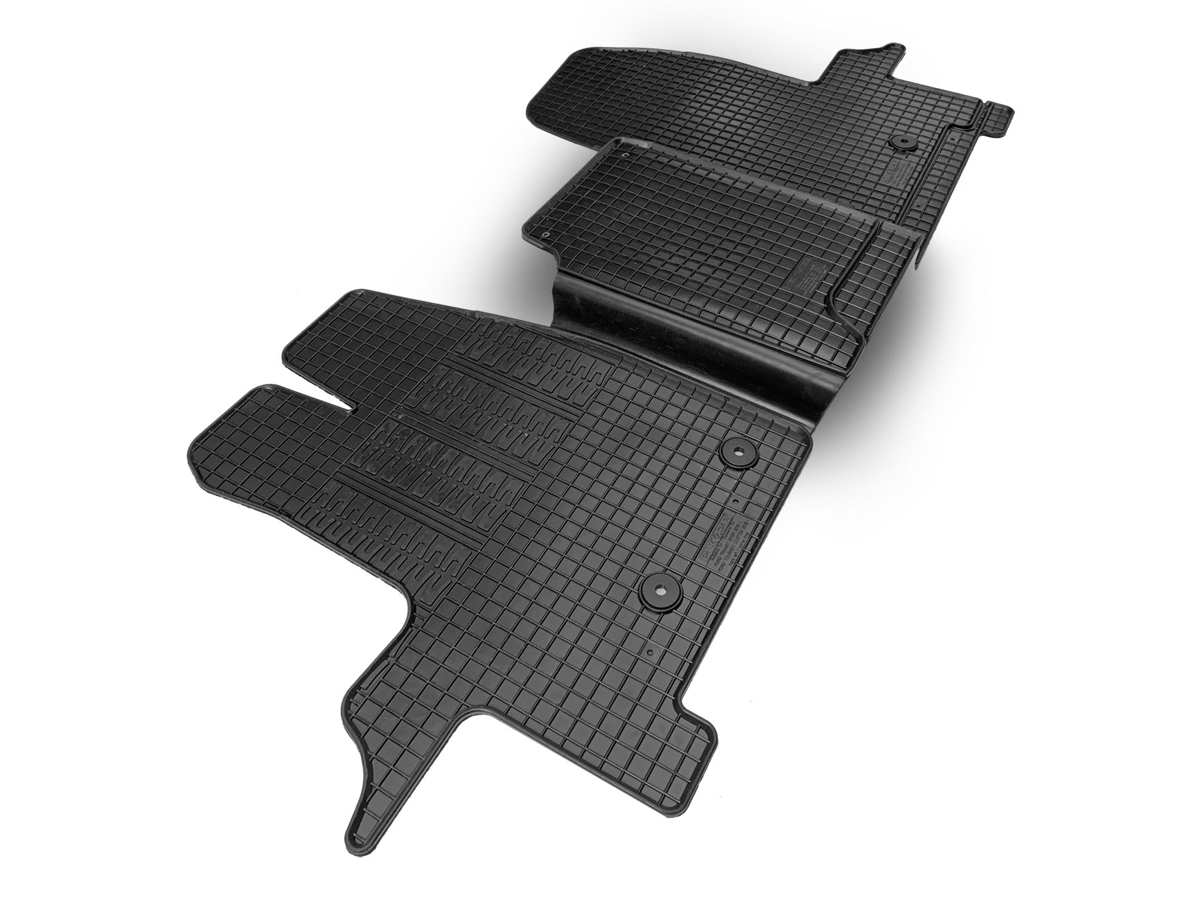 Set covorase auto din cauciuc Ford Transit 2015- 3 locuri, [randul 1] Comercial; Ford Custom Tourneo 2018- , 3 locuri; Ford Custom Tourneo Kombi [randul 1] Persoane, Negre