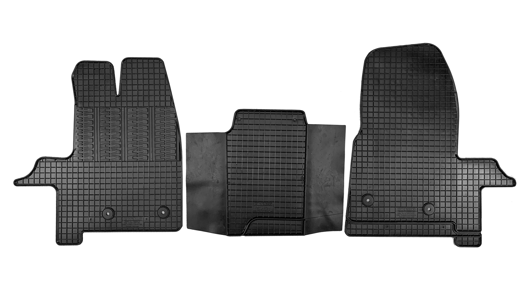 Set covorase auto din cauciuc Ford Transit 2015- 3 locuri, [randul 1] Comercial; Ford Custom Tourneo 2018- , 3 locuri; Ford Custom Tourneo Kombi [randul 1] Persoane, Negre