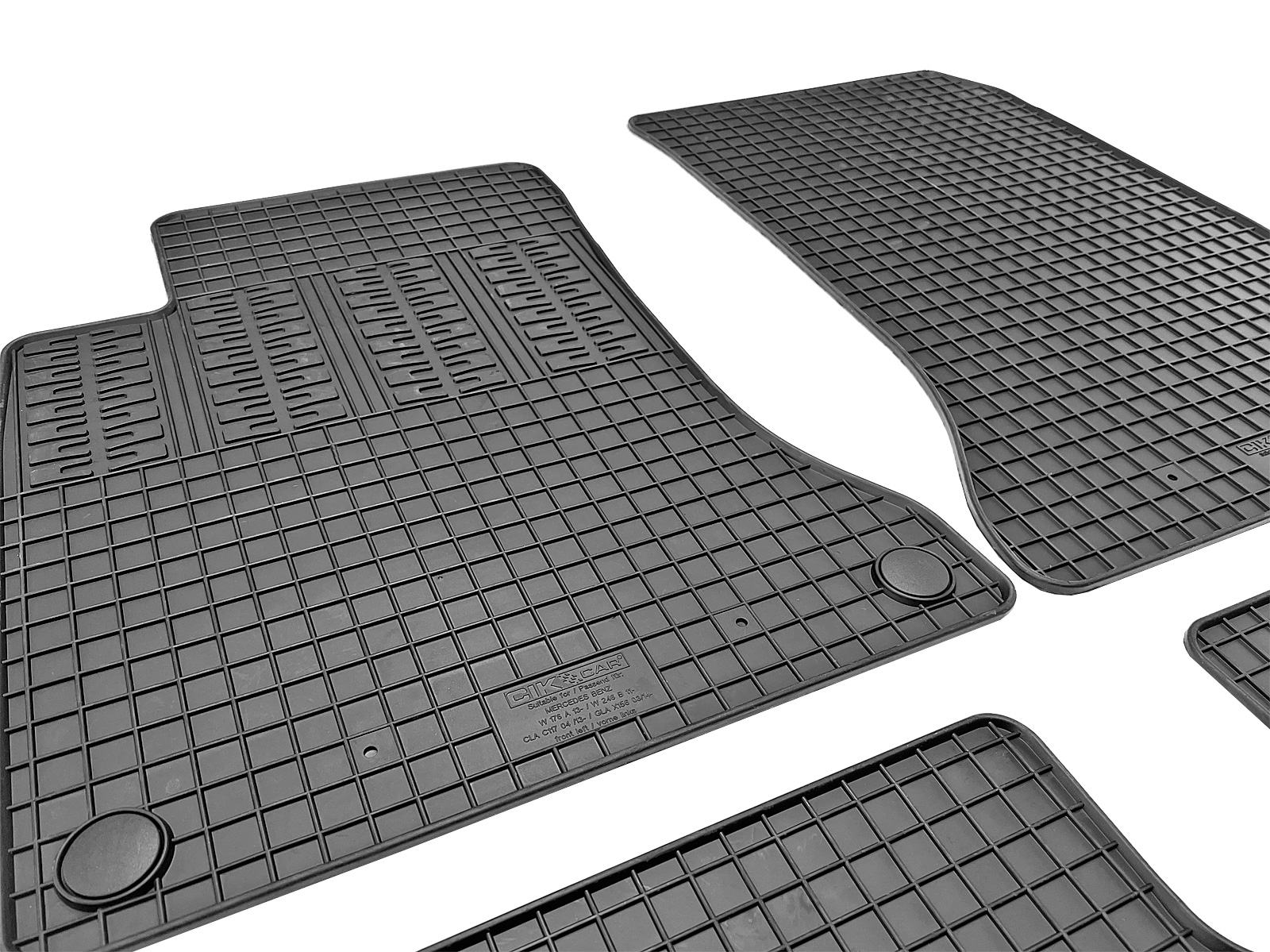 Set covorase auto din cauciuc Mercedes Clasa A (W176) 2013-2018; Clasa CLA C117 2013-2019; Clasa B W246 2011-2019; Clasa GLA X156 2014-2020, Negre
