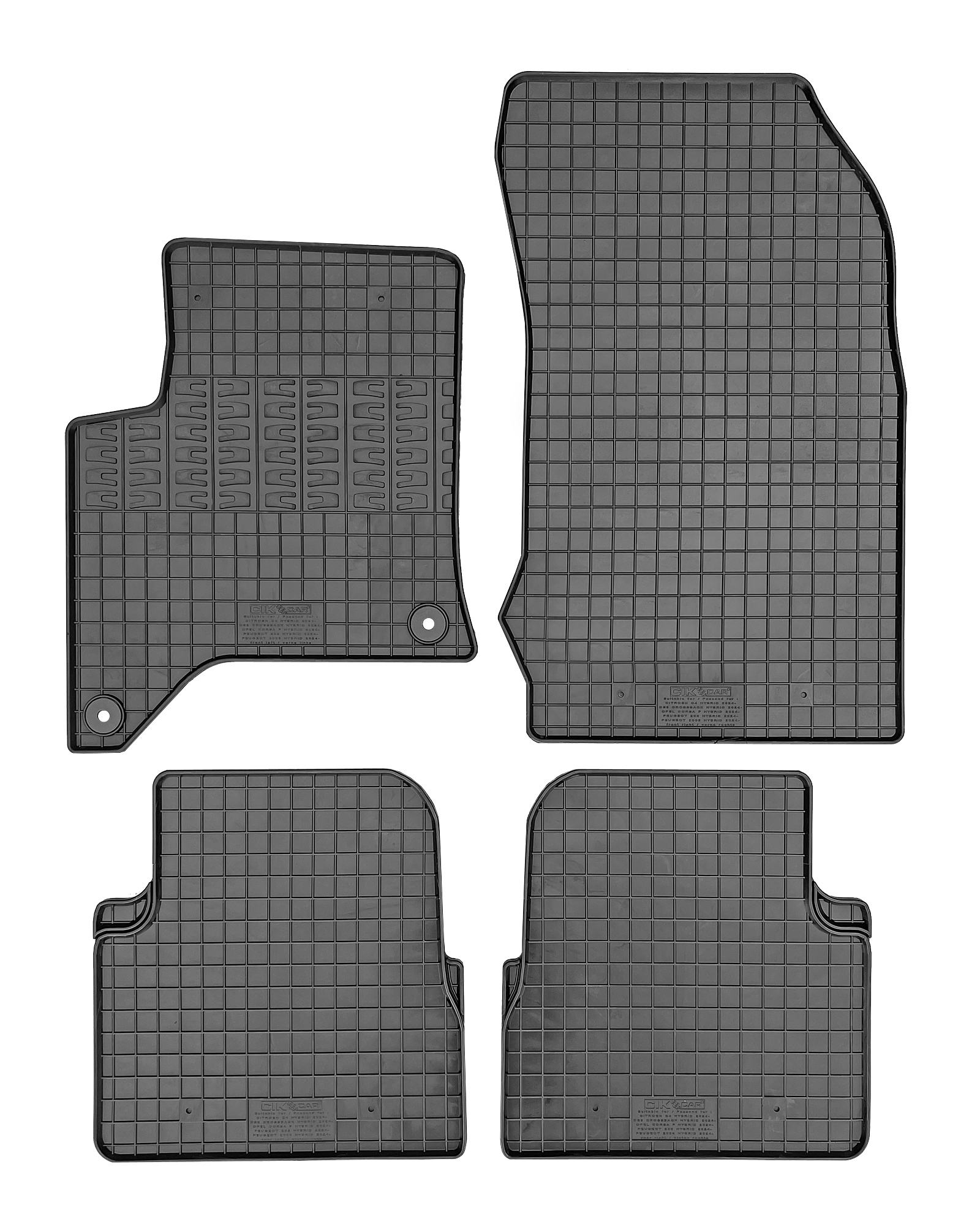 Set covorase auto din cauciuc Opel Corsa F 2024- Hybrid; Opel Mokka 2024- Hybrid; Citroen C4 2024- Hybrid; Peugeot 208 2 2024- Hybrid; Peugeot 2008 2 2024- Hybrid; DS3 Crossback 2024- Hybrid; Lancia Ypsilon 2024- Hybrid, Negre