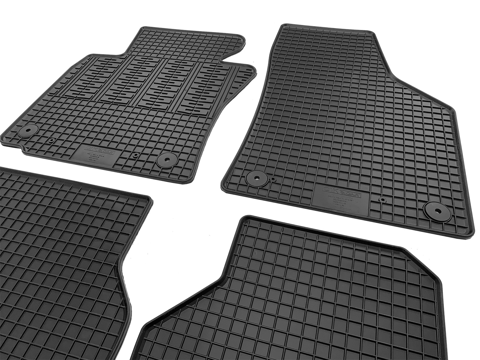 Set covorase auto din cauciuc Seat Leon 2 (1P) 2005-2012; Skoda Octavia 2 (1Z) 2004-2013; VW Golf 5 (1K) 2003-2010, Golf 6 (5K) 2008-2016, Jetta (1K) 2005-2010, Scirocco 2008-2017; Negre