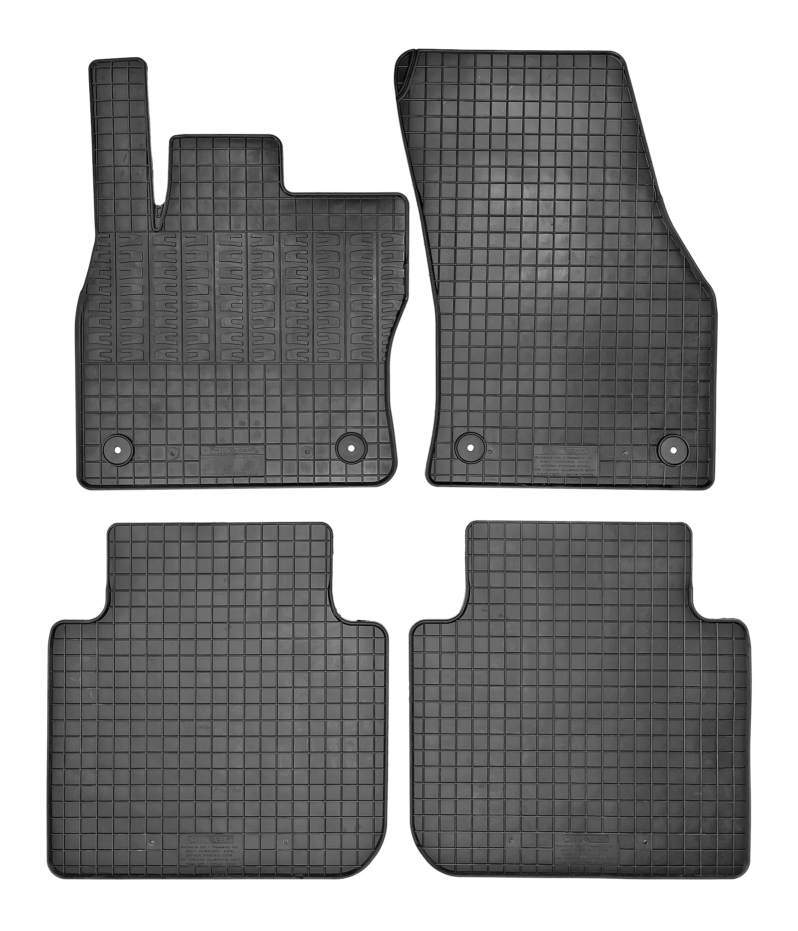 Set covorase auto din cauciuc Skoda Kodiaq 2016-2024; VW Tiguan Allspace 2017-2024; Seat Tarraco 2018-, Negre