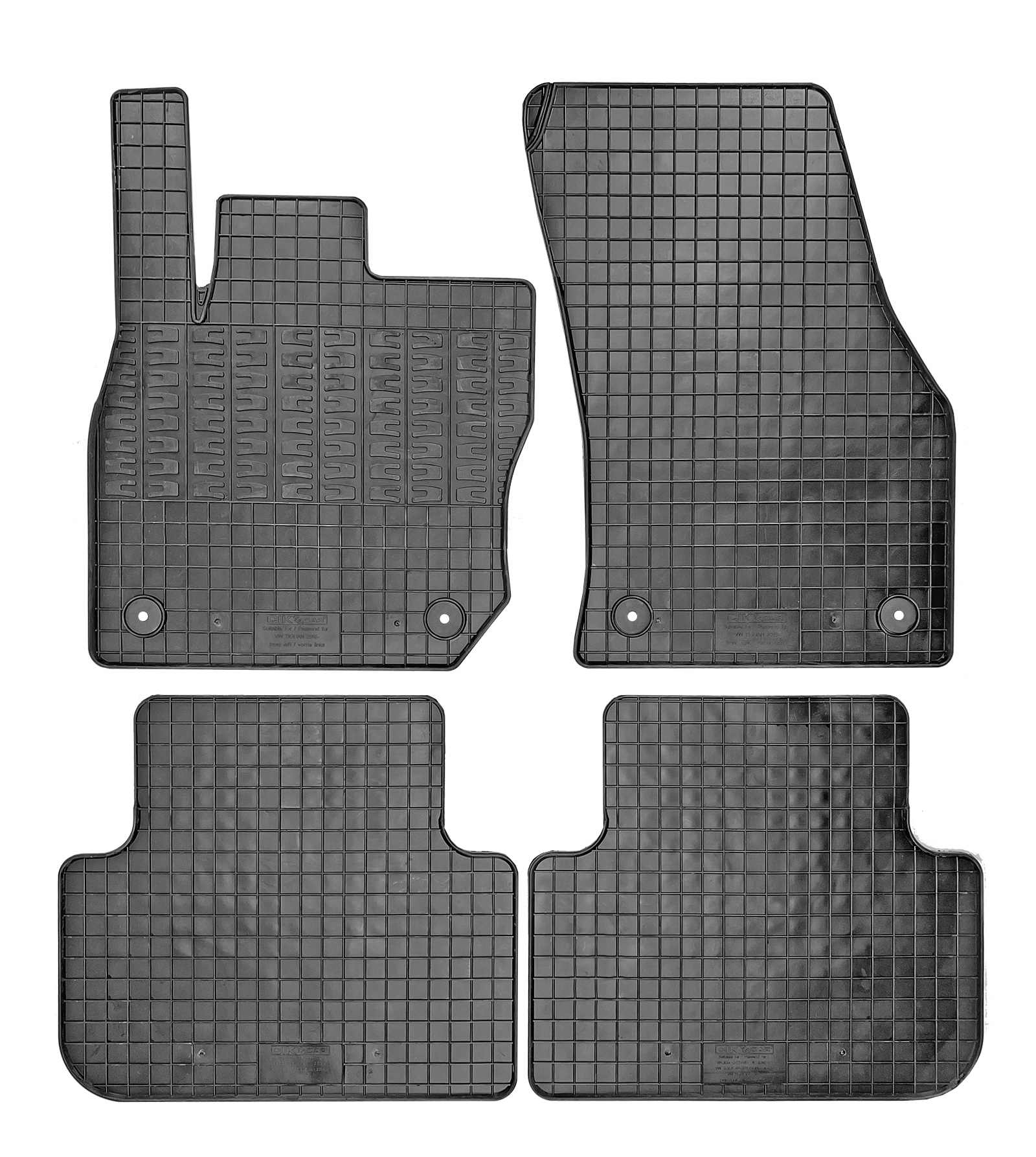 Set covorase auto din cauciuc VW Tiguan 2015-2024, cu prelungire zona repaus, Negre
