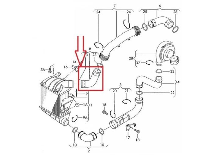 Furtun intercooler, supraalimentare Seat Cordoba 2002-2009, Ibiza 2002-2008; Skoda Fabia 1999-2007; Vw Polo 2001-2005, Polo 2005-2009, diametru 34/34 mm, silicon, scurt, RapidAuto 6714PT-1