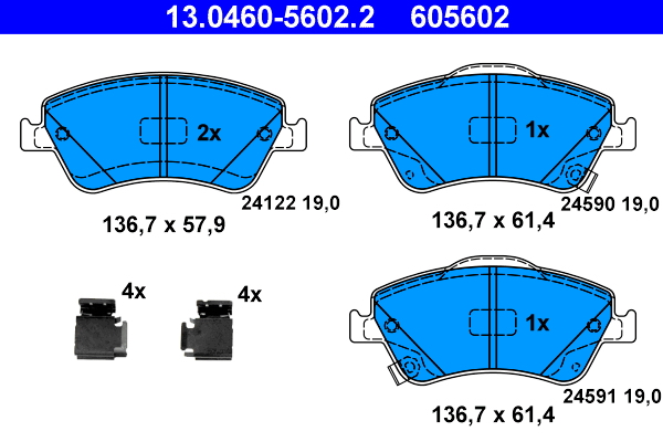 Set placute frana Ate 13046056022, parte montare : Punte fata