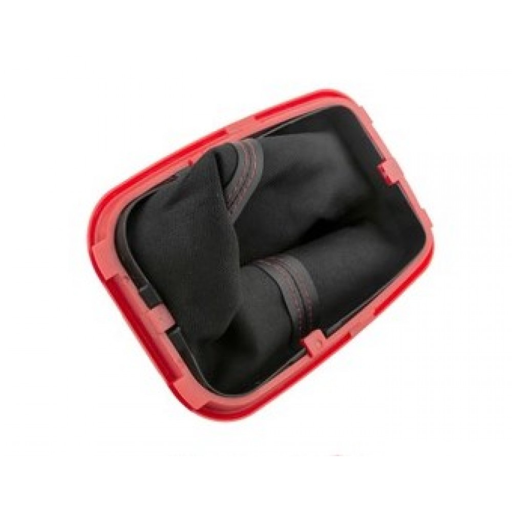 Nuca schimbator cu manson Vw Bora 1998-2005, Golf 4 1998-2005, 5 trepte, Otwór Montażowy Gałki : 12mm, burduf Negru, cadru rosu, GZB-VW-016