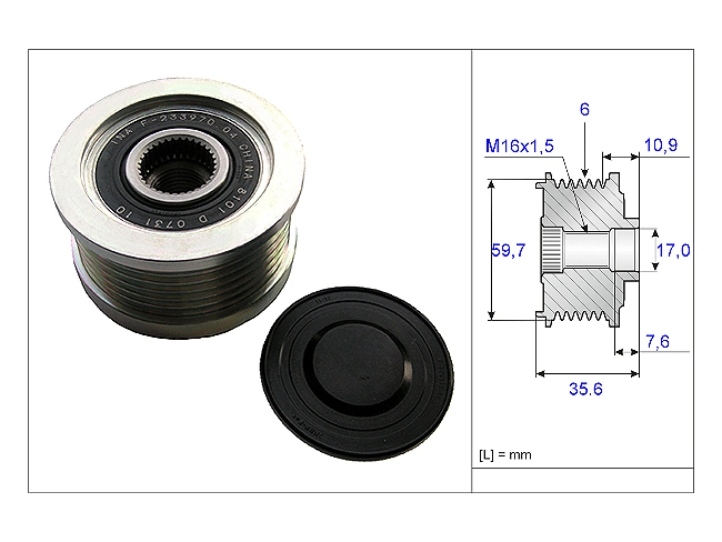 Fulie alternator Hyundai Elantra, 2000-2006, Santa Fe, 2000-2006, Trajet, 2000-2008, Tucson, 2004-2010, Carens, 2002-2006, Cerato, 2004-2009, Sportage, 2004-2010, Motorizare 2.0 Crdi, INA