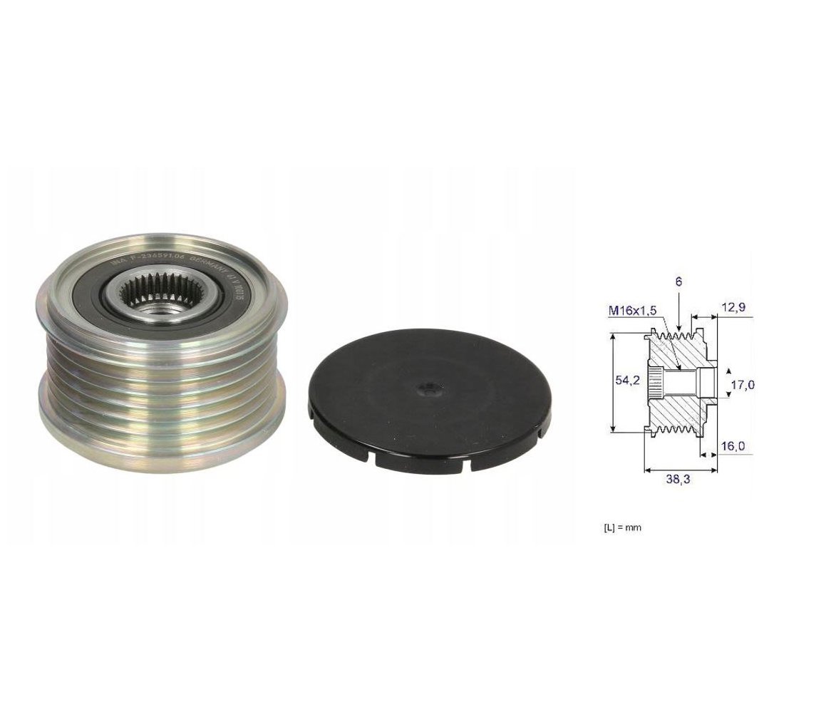 Fulie alternator Citroen Jumpy, C8, C4, C3, C2, Berlingo, Xsara, Fiat Ulysse, Peugeot 1007, 107, 206, 3008, 307, 308, 2007-, 406, 407, 5008, 607, 807, Bipper, Partner, Motorizare 2.0, 2, INA