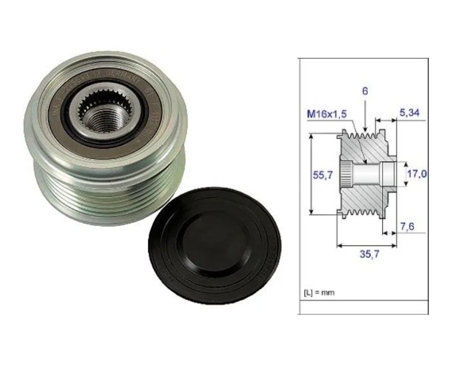 Fulie alternator Chevrolet Captiva, 2006-2015, Epica, 2005-2010, Lacetti, 2003-2009, Nubira, 2005-2011, V-Class, 1996-2003, Vito, 1996-2003, Antara, 2006-2016, Korando, 1996-2006, Musso Sp, INA