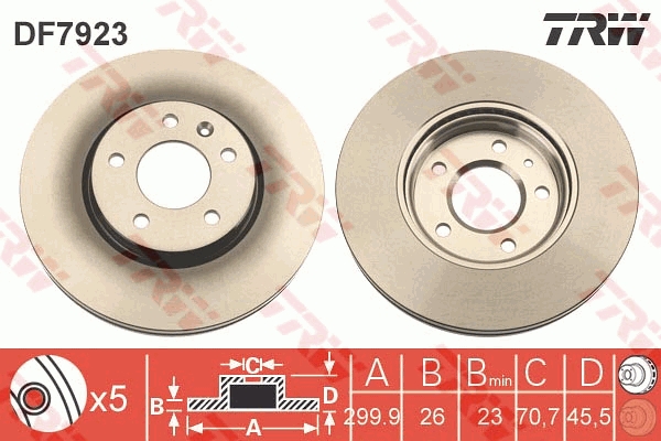 Disc frana Trw DF7923, parte montare : punte fata