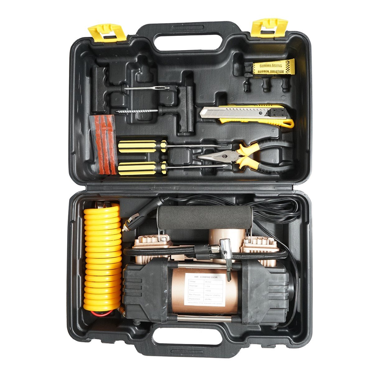 Compresor aer umflat roti 12V 180W, 150PSI, 45l/min, cablu 3m, kit ...
